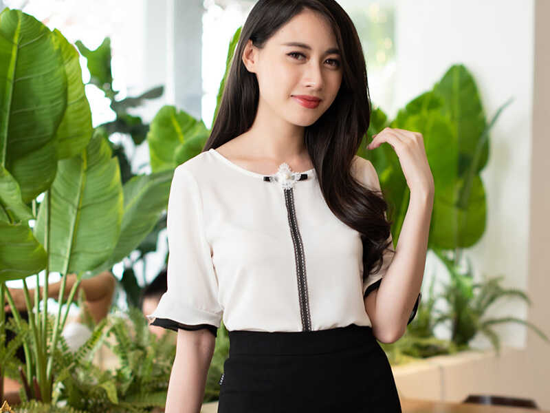 Ao so mi co tron cong so nu